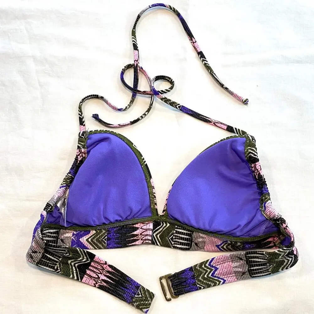 Mossimo L UNUSED Pink, Purple,‎ Black Print Lightly Padded Bikini Top